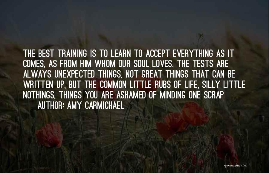 Amy Carmichael Quotes: The Best Training Is To Learn To Accept Everything As It Comes, As From Him Whom Our Soul Loves. The