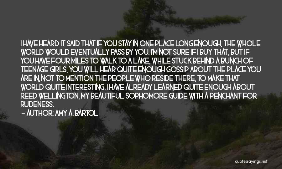 Amy A. Bartol Quotes: I Have Heard It Said That If You Stay In One Place Long Enough, The Whole World Would Eventually Pass