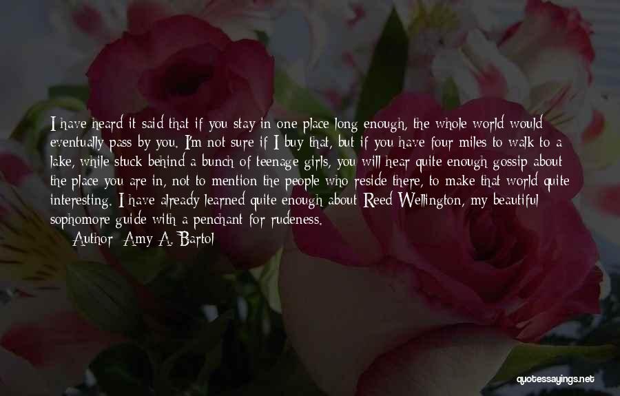 Amy A. Bartol Quotes: I Have Heard It Said That If You Stay In One Place Long Enough, The Whole World Would Eventually Pass