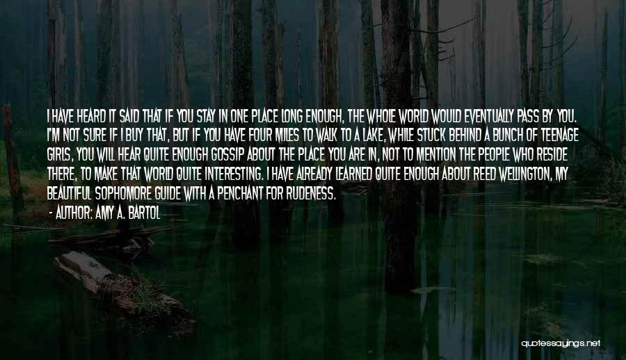 Amy A. Bartol Quotes: I Have Heard It Said That If You Stay In One Place Long Enough, The Whole World Would Eventually Pass