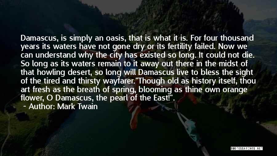 Mark Twain Quotes: Damascus, Is Simply An Oasis, That Is What It Is. For Four Thousand Years Its Waters Have Not Gone Dry