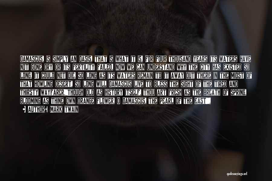 Mark Twain Quotes: Damascus, Is Simply An Oasis, That Is What It Is. For Four Thousand Years Its Waters Have Not Gone Dry