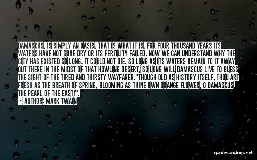 Mark Twain Quotes: Damascus, Is Simply An Oasis, That Is What It Is. For Four Thousand Years Its Waters Have Not Gone Dry