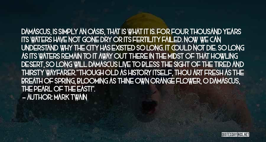 Mark Twain Quotes: Damascus, Is Simply An Oasis, That Is What It Is. For Four Thousand Years Its Waters Have Not Gone Dry