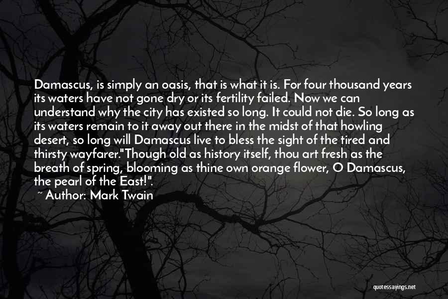 Mark Twain Quotes: Damascus, Is Simply An Oasis, That Is What It Is. For Four Thousand Years Its Waters Have Not Gone Dry