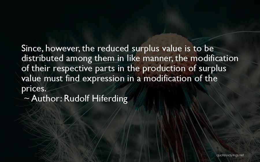 Rudolf Hiferding Quotes: Since, However, The Reduced Surplus Value Is To Be Distributed Among Them In Like Manner, The Modification Of Their Respective