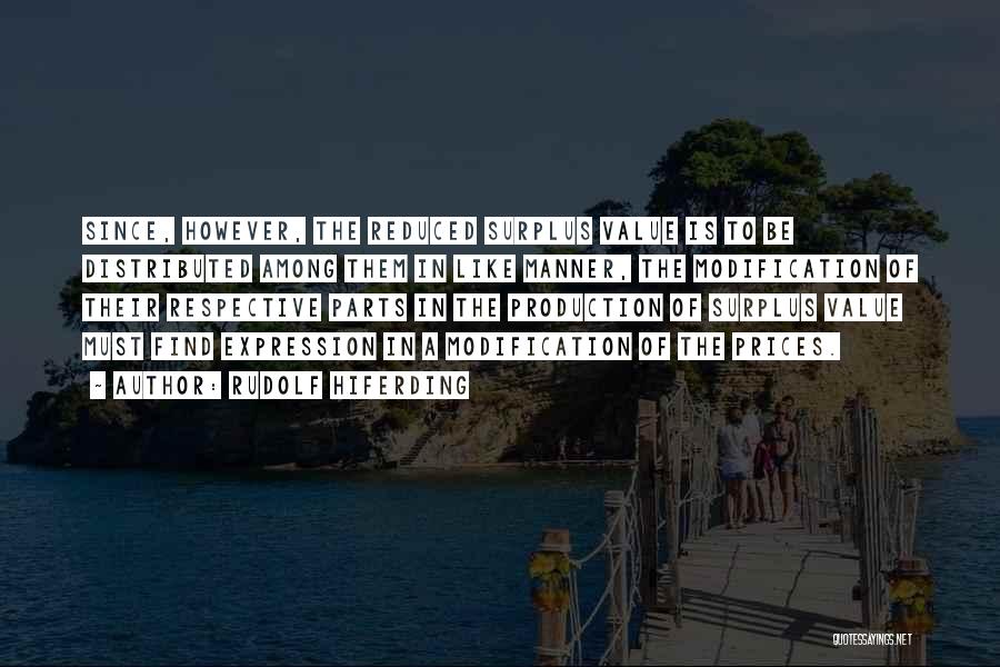 Rudolf Hiferding Quotes: Since, However, The Reduced Surplus Value Is To Be Distributed Among Them In Like Manner, The Modification Of Their Respective