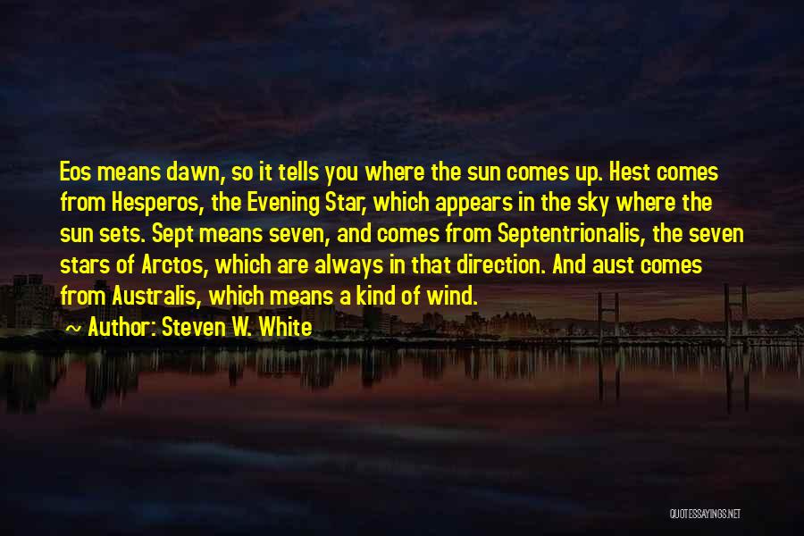 Steven W. White Quotes: Eos Means Dawn, So It Tells You Where The Sun Comes Up. Hest Comes From Hesperos, The Evening Star, Which