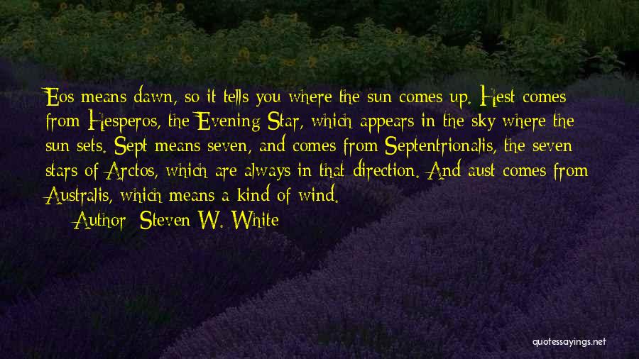 Steven W. White Quotes: Eos Means Dawn, So It Tells You Where The Sun Comes Up. Hest Comes From Hesperos, The Evening Star, Which