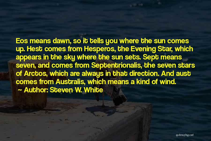 Steven W. White Quotes: Eos Means Dawn, So It Tells You Where The Sun Comes Up. Hest Comes From Hesperos, The Evening Star, Which