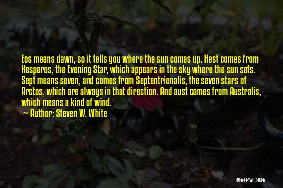 Steven W. White Quotes: Eos Means Dawn, So It Tells You Where The Sun Comes Up. Hest Comes From Hesperos, The Evening Star, Which