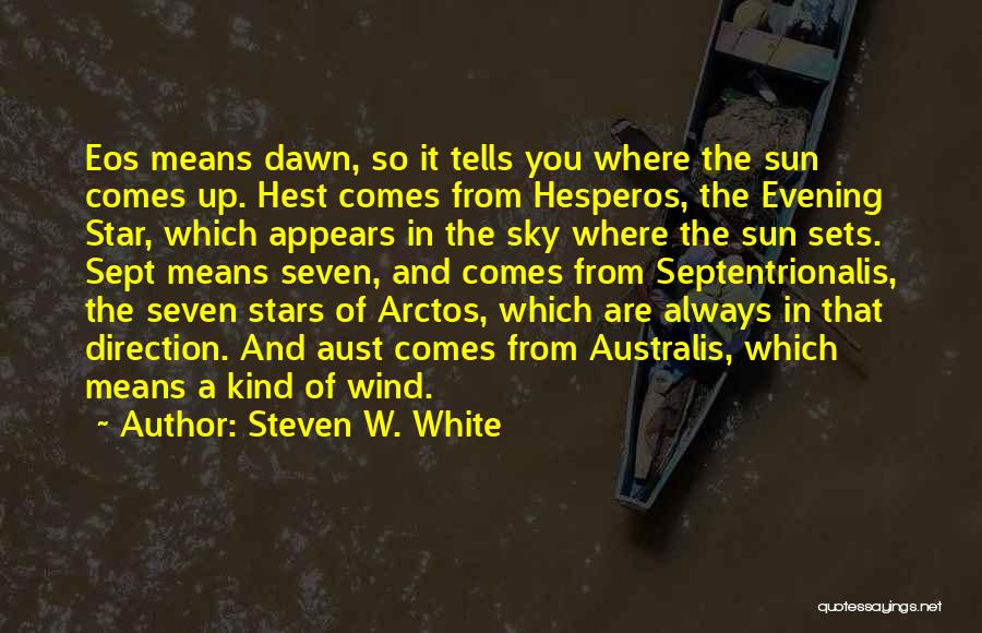 Steven W. White Quotes: Eos Means Dawn, So It Tells You Where The Sun Comes Up. Hest Comes From Hesperos, The Evening Star, Which