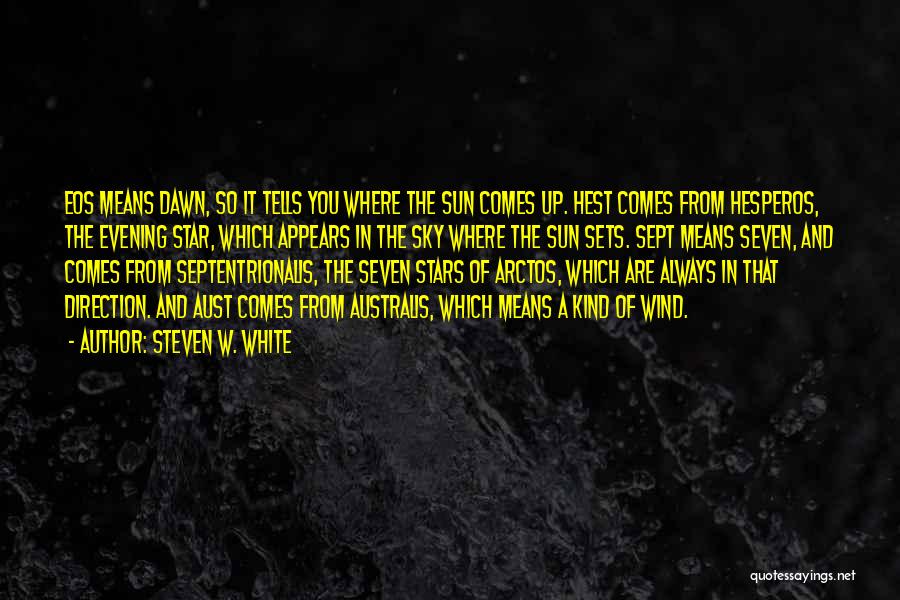 Steven W. White Quotes: Eos Means Dawn, So It Tells You Where The Sun Comes Up. Hest Comes From Hesperos, The Evening Star, Which