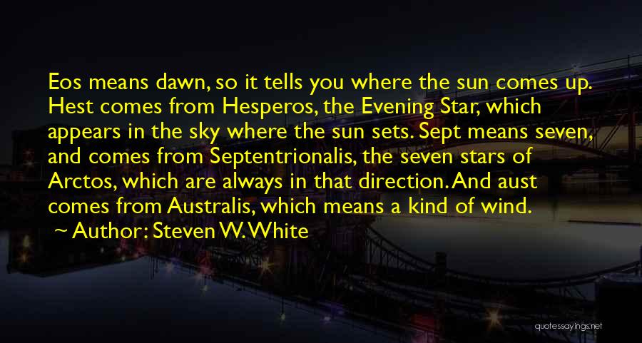 Steven W. White Quotes: Eos Means Dawn, So It Tells You Where The Sun Comes Up. Hest Comes From Hesperos, The Evening Star, Which