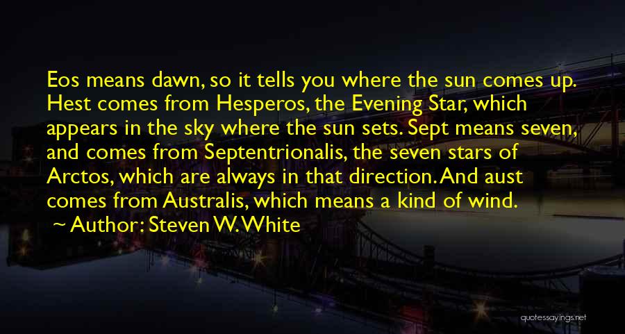 Steven W. White Quotes: Eos Means Dawn, So It Tells You Where The Sun Comes Up. Hest Comes From Hesperos, The Evening Star, Which