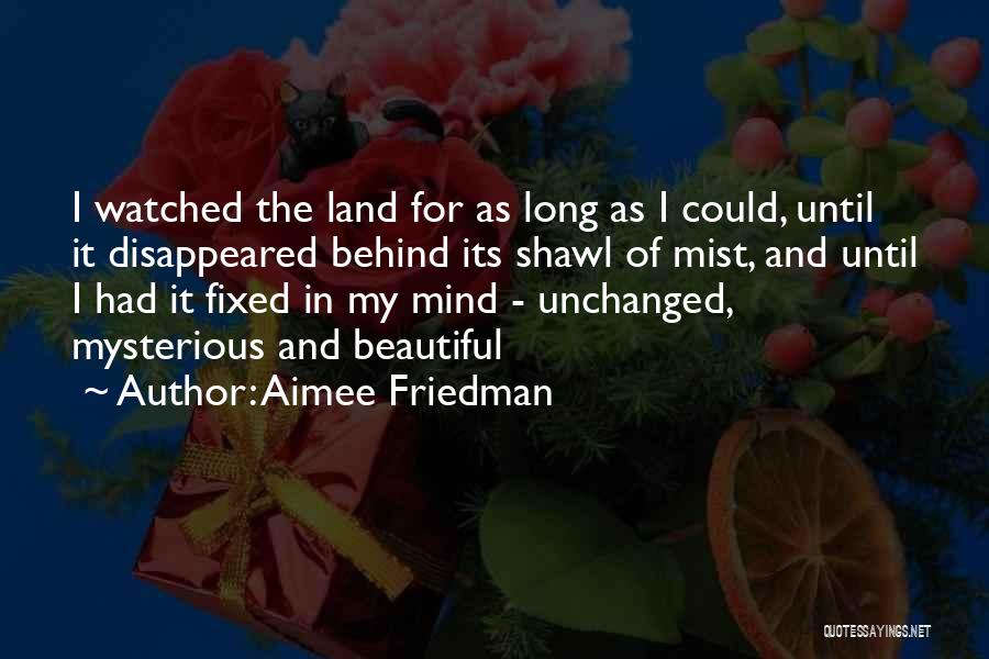 Aimee Friedman Quotes: I Watched The Land For As Long As I Could, Until It Disappeared Behind Its Shawl Of Mist, And Until