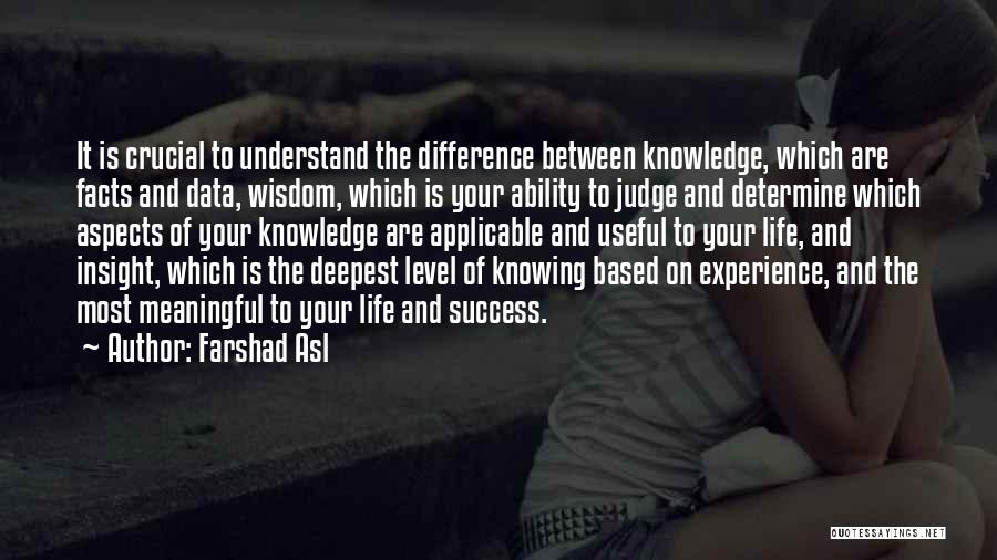 Farshad Asl Quotes: It Is Crucial To Understand The Difference Between Knowledge, Which Are Facts And Data, Wisdom, Which Is Your Ability To