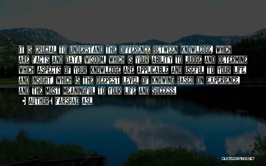 Farshad Asl Quotes: It Is Crucial To Understand The Difference Between Knowledge, Which Are Facts And Data, Wisdom, Which Is Your Ability To