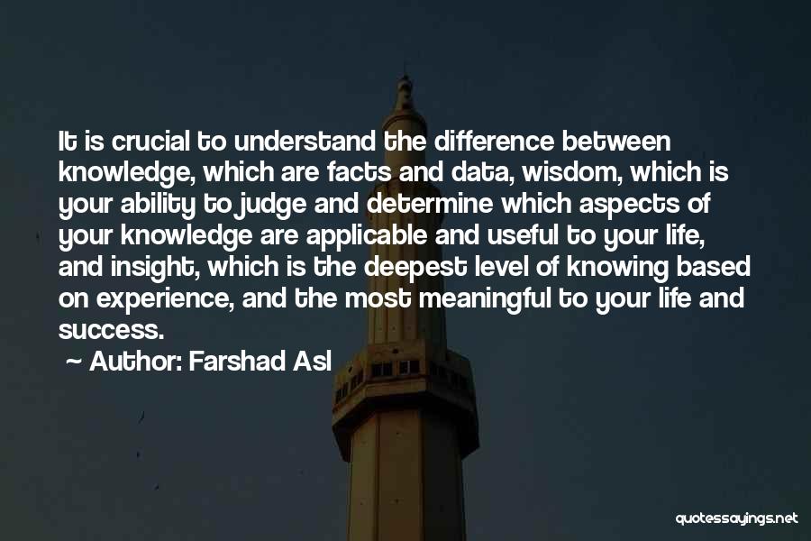 Farshad Asl Quotes: It Is Crucial To Understand The Difference Between Knowledge, Which Are Facts And Data, Wisdom, Which Is Your Ability To