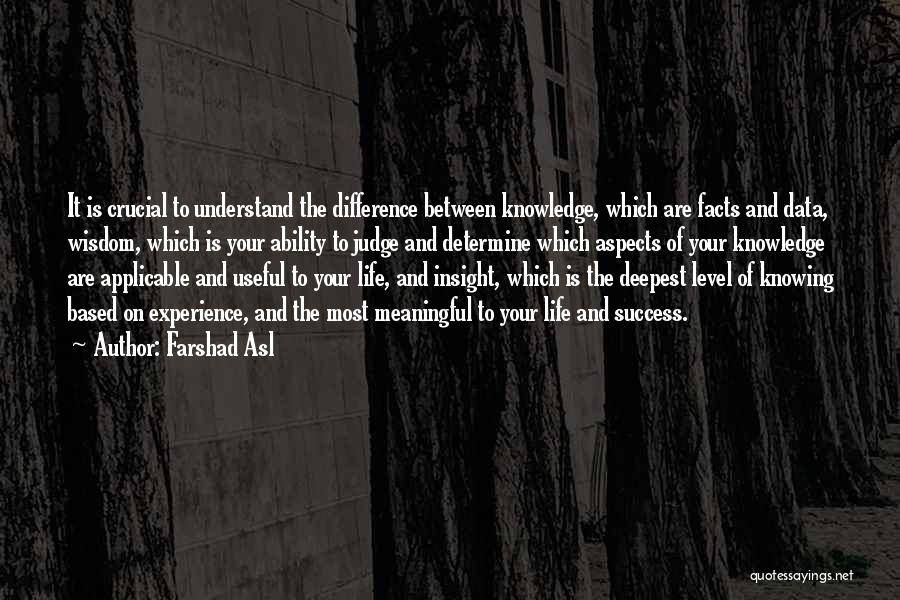 Farshad Asl Quotes: It Is Crucial To Understand The Difference Between Knowledge, Which Are Facts And Data, Wisdom, Which Is Your Ability To