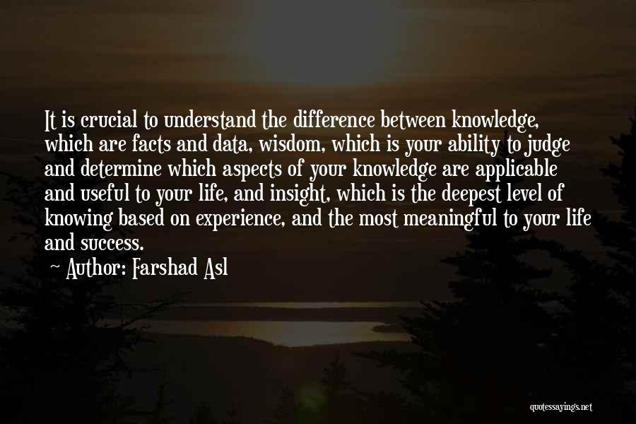 Farshad Asl Quotes: It Is Crucial To Understand The Difference Between Knowledge, Which Are Facts And Data, Wisdom, Which Is Your Ability To