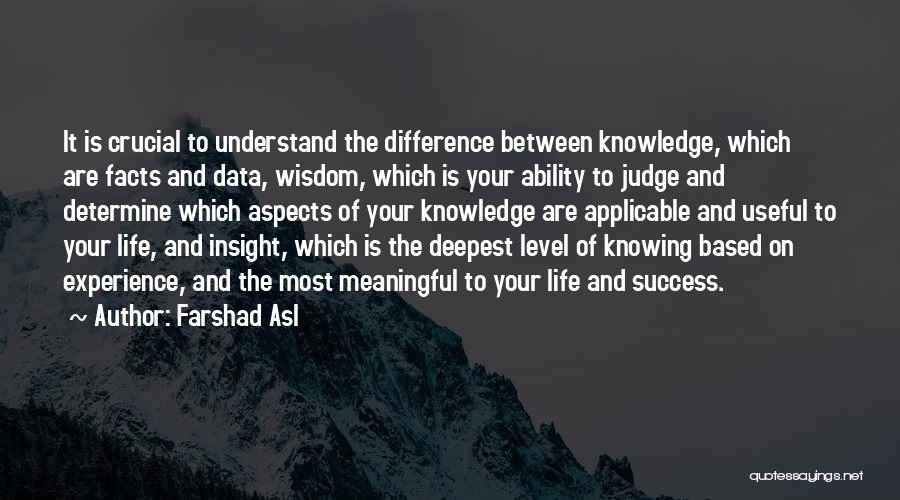 Farshad Asl Quotes: It Is Crucial To Understand The Difference Between Knowledge, Which Are Facts And Data, Wisdom, Which Is Your Ability To