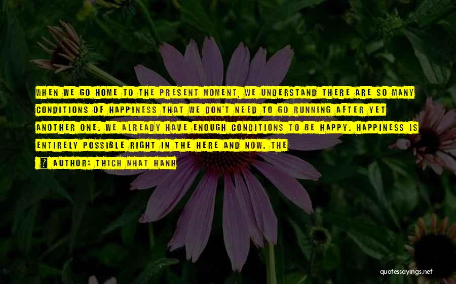 Thich Nhat Hanh Quotes: When We Go Home To The Present Moment, We Understand There Are So Many Conditions Of Happiness That We Don't