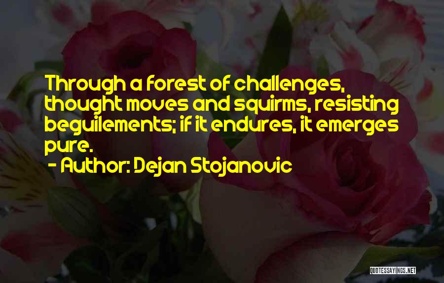 Dejan Stojanovic Quotes: Through A Forest Of Challenges, Thought Moves And Squirms, Resisting Beguilements; If It Endures, It Emerges Pure.