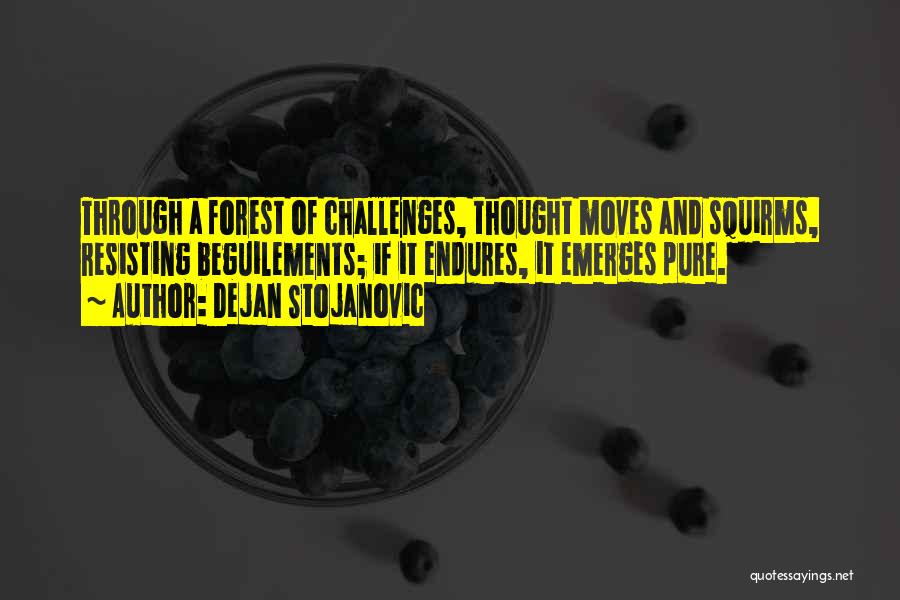 Dejan Stojanovic Quotes: Through A Forest Of Challenges, Thought Moves And Squirms, Resisting Beguilements; If It Endures, It Emerges Pure.