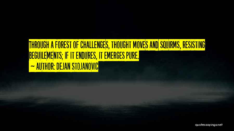 Dejan Stojanovic Quotes: Through A Forest Of Challenges, Thought Moves And Squirms, Resisting Beguilements; If It Endures, It Emerges Pure.