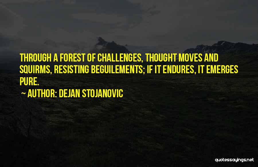 Dejan Stojanovic Quotes: Through A Forest Of Challenges, Thought Moves And Squirms, Resisting Beguilements; If It Endures, It Emerges Pure.