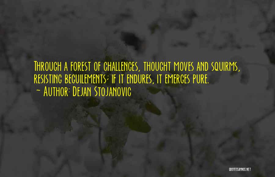 Dejan Stojanovic Quotes: Through A Forest Of Challenges, Thought Moves And Squirms, Resisting Beguilements; If It Endures, It Emerges Pure.