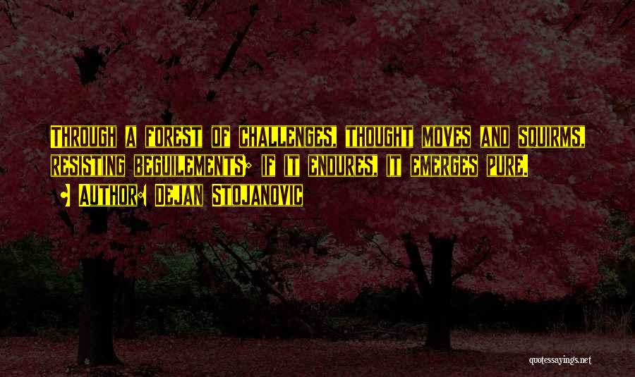 Dejan Stojanovic Quotes: Through A Forest Of Challenges, Thought Moves And Squirms, Resisting Beguilements; If It Endures, It Emerges Pure.