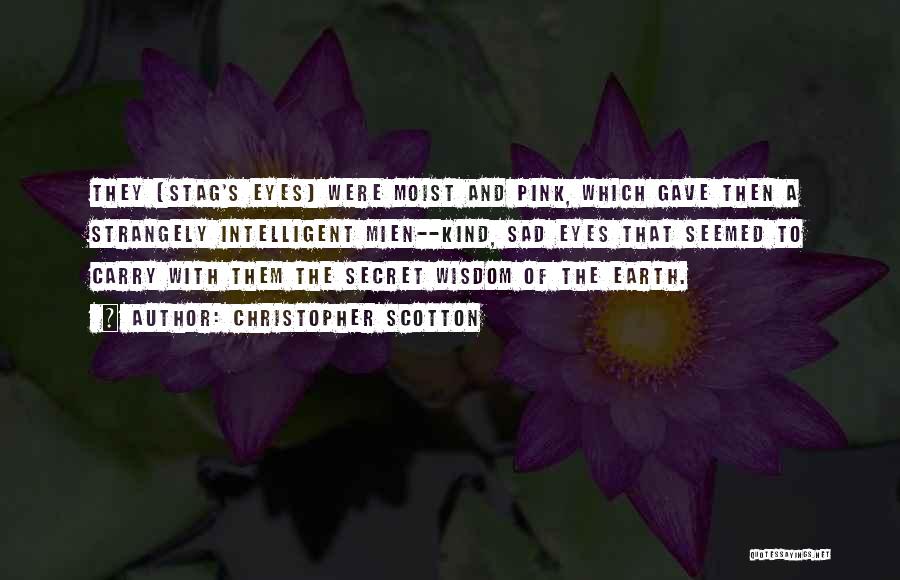 Christopher Scotton Quotes: They [stag's Eyes] Were Moist And Pink, Which Gave Then A Strangely Intelligent Mien--kind, Sad Eyes That Seemed To Carry