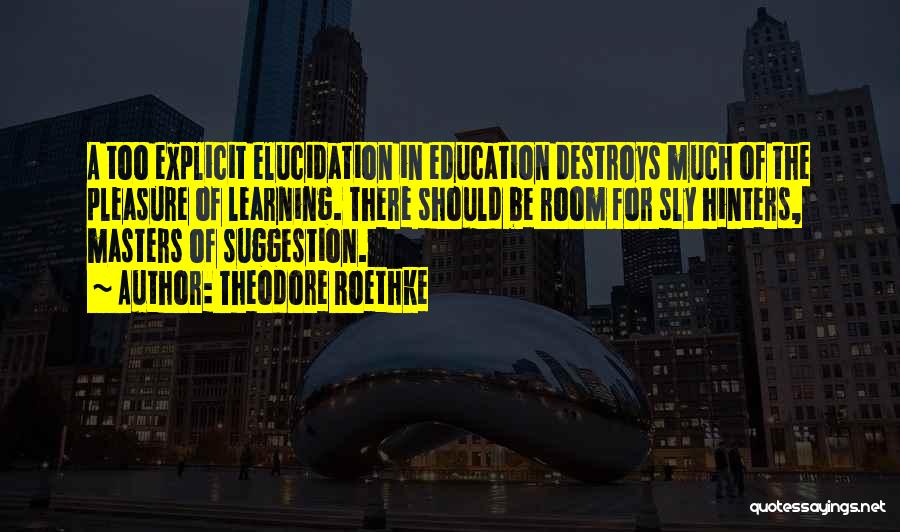 Theodore Roethke Quotes: A Too Explicit Elucidation In Education Destroys Much Of The Pleasure Of Learning. There Should Be Room For Sly Hinters,