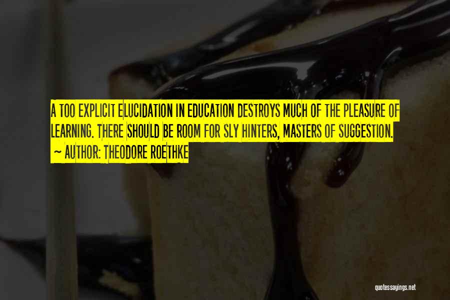 Theodore Roethke Quotes: A Too Explicit Elucidation In Education Destroys Much Of The Pleasure Of Learning. There Should Be Room For Sly Hinters,