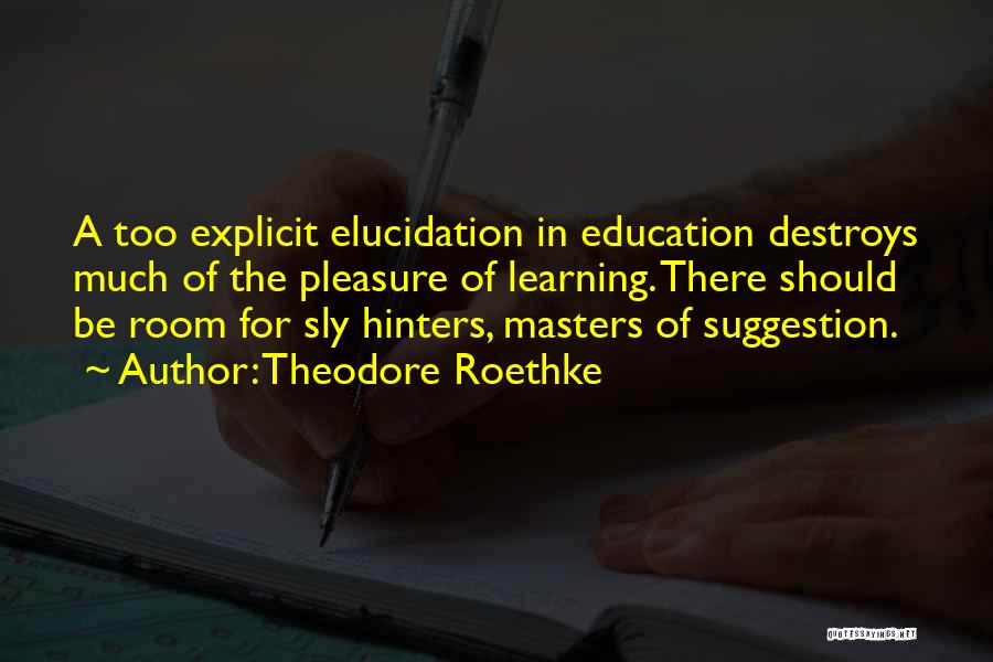 Theodore Roethke Quotes: A Too Explicit Elucidation In Education Destroys Much Of The Pleasure Of Learning. There Should Be Room For Sly Hinters,