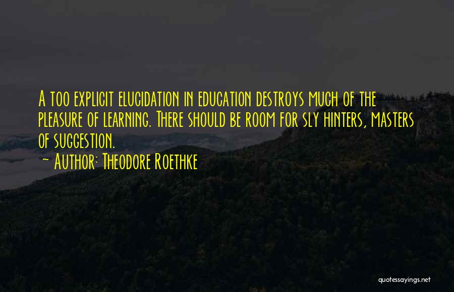 Theodore Roethke Quotes: A Too Explicit Elucidation In Education Destroys Much Of The Pleasure Of Learning. There Should Be Room For Sly Hinters,