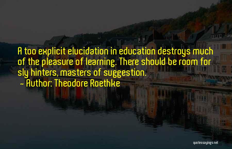 Theodore Roethke Quotes: A Too Explicit Elucidation In Education Destroys Much Of The Pleasure Of Learning. There Should Be Room For Sly Hinters,