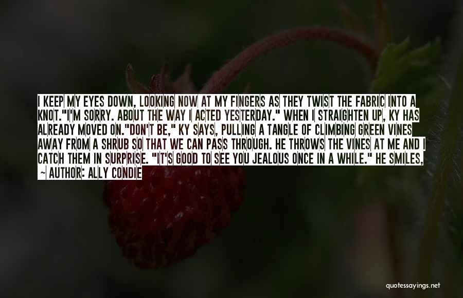 Ally Condie Quotes: I Keep My Eyes Down, Looking Now At My Fingers As They Twist The Fabric Into A Knot.i'm Sorry. About