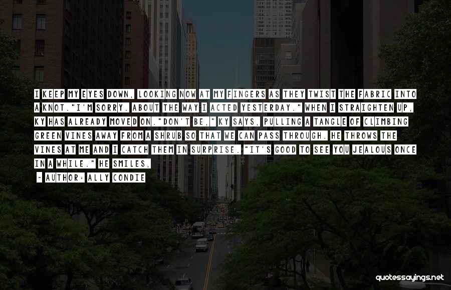 Ally Condie Quotes: I Keep My Eyes Down, Looking Now At My Fingers As They Twist The Fabric Into A Knot.i'm Sorry. About