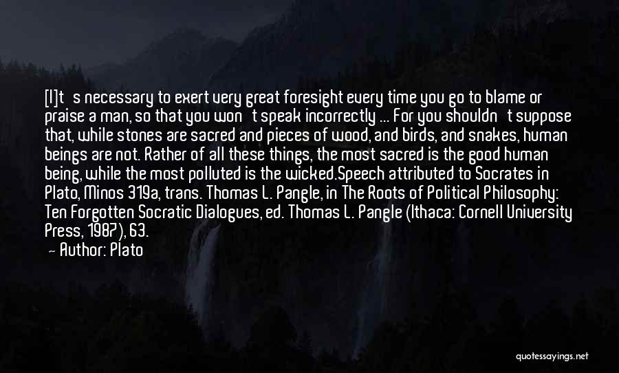 Plato Quotes: [i]t's Necessary To Exert Very Great Foresight Every Time You Go To Blame Or Praise A Man, So That You