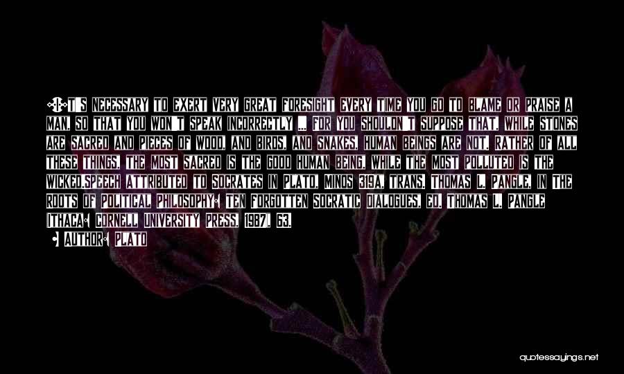 Plato Quotes: [i]t's Necessary To Exert Very Great Foresight Every Time You Go To Blame Or Praise A Man, So That You