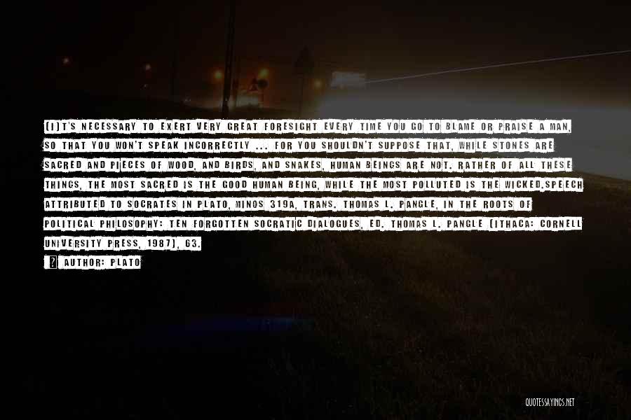 Plato Quotes: [i]t's Necessary To Exert Very Great Foresight Every Time You Go To Blame Or Praise A Man, So That You