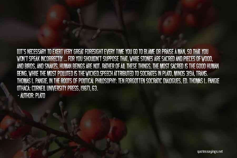 Plato Quotes: [i]t's Necessary To Exert Very Great Foresight Every Time You Go To Blame Or Praise A Man, So That You