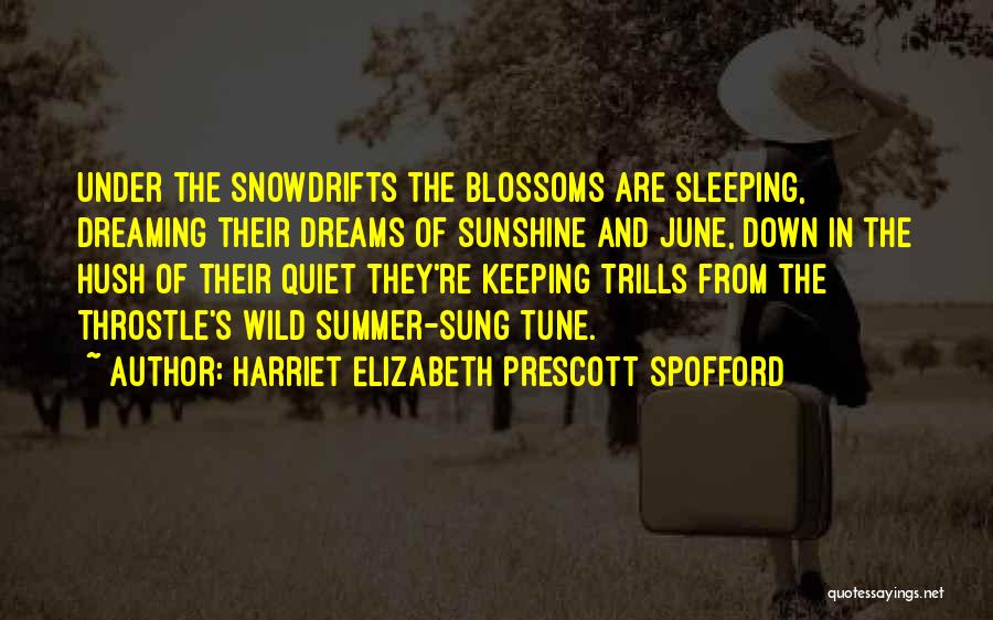 Harriet Elizabeth Prescott Spofford Quotes: Under The Snowdrifts The Blossoms Are Sleeping, Dreaming Their Dreams Of Sunshine And June, Down In The Hush Of Their