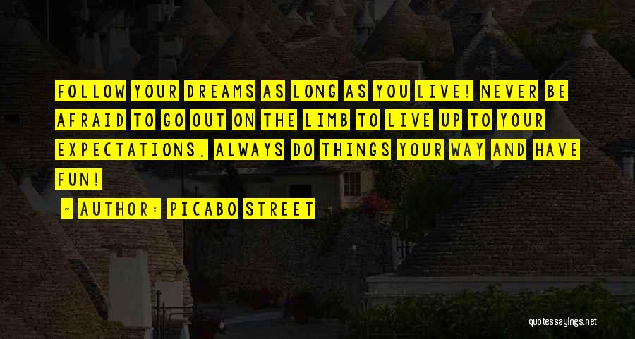 Picabo Street Quotes: Follow Your Dreams As Long As You Live! Never Be Afraid To Go Out On The Limb To Live Up