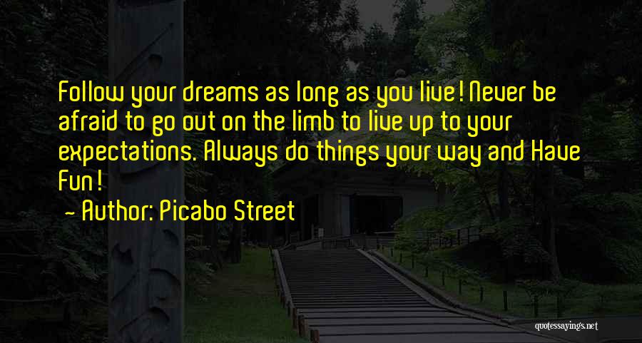 Picabo Street Quotes: Follow Your Dreams As Long As You Live! Never Be Afraid To Go Out On The Limb To Live Up