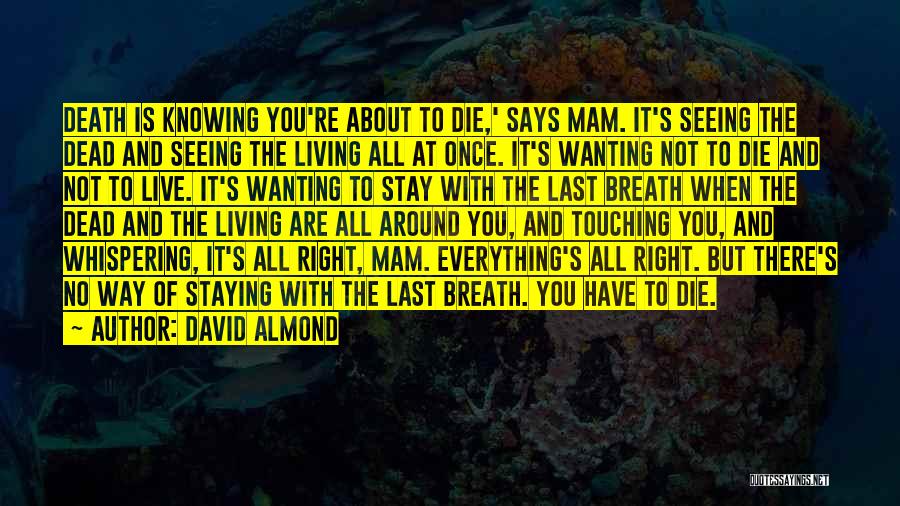 David Almond Quotes: Death Is Knowing You're About To Die,' Says Mam. It's Seeing The Dead And Seeing The Living All At Once.