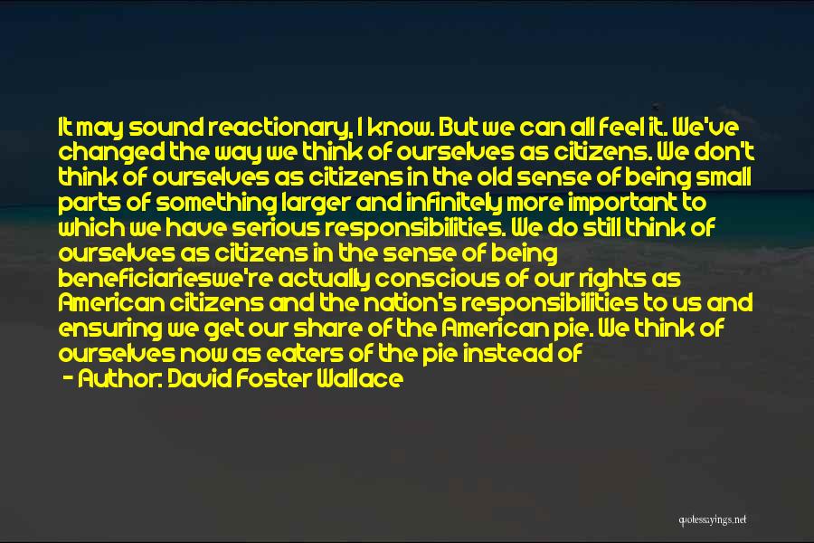 David Foster Wallace Quotes: It May Sound Reactionary, I Know. But We Can All Feel It. We've Changed The Way We Think Of Ourselves